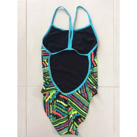 Adidas Swimwear One Piece Swimsuit Multicolor Print Open Back - Picture 4 of 7